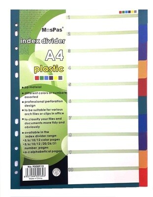 Separadores de plástico de 10 Colores, A4