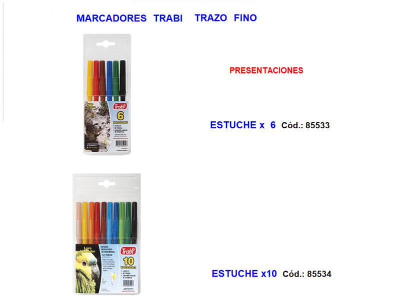 Marcador fino TRABI estuche por 6