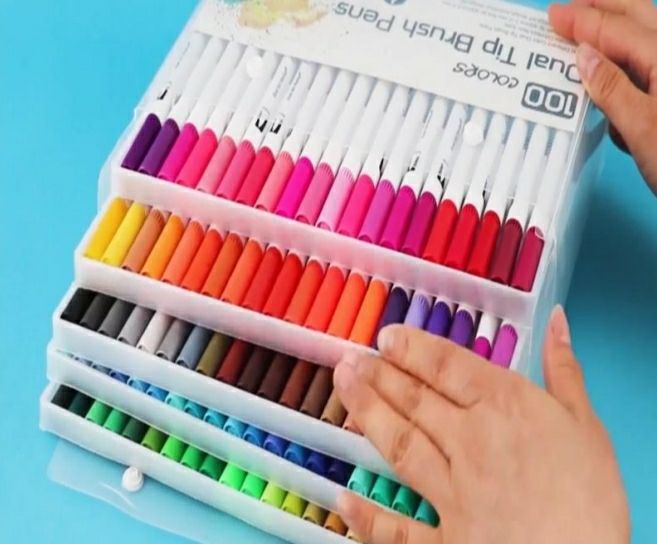 Marcadores 2 Puntas (Pincel/Fino ) por 100 colores