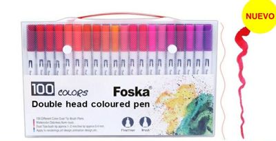 Marcadores 2 Puntas (Pincel/Fino ) por 100 colores