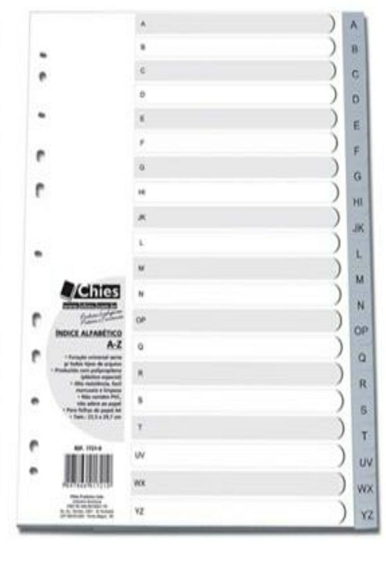 Índice separador plástico A4 A-Z