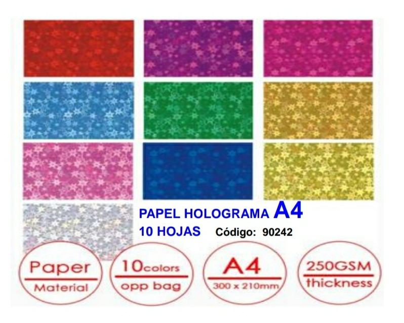 Cartulina Holograma A4 Set 10 Hojas