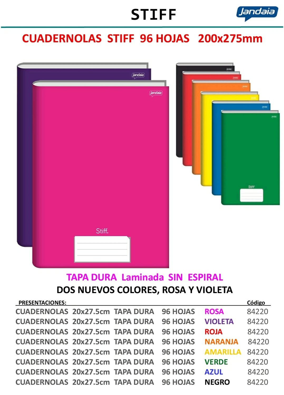 Cuadernola Stiff 96 Hojas 20*27