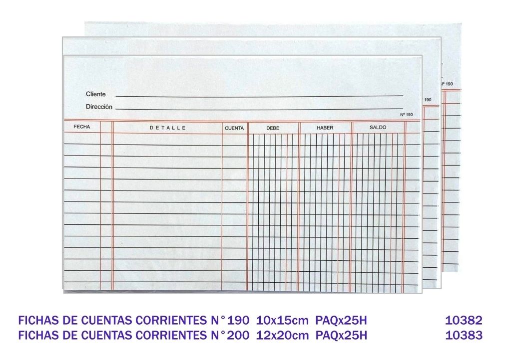 Fichas  Cuenta Corriente  10*15 (190)  Paquete 25