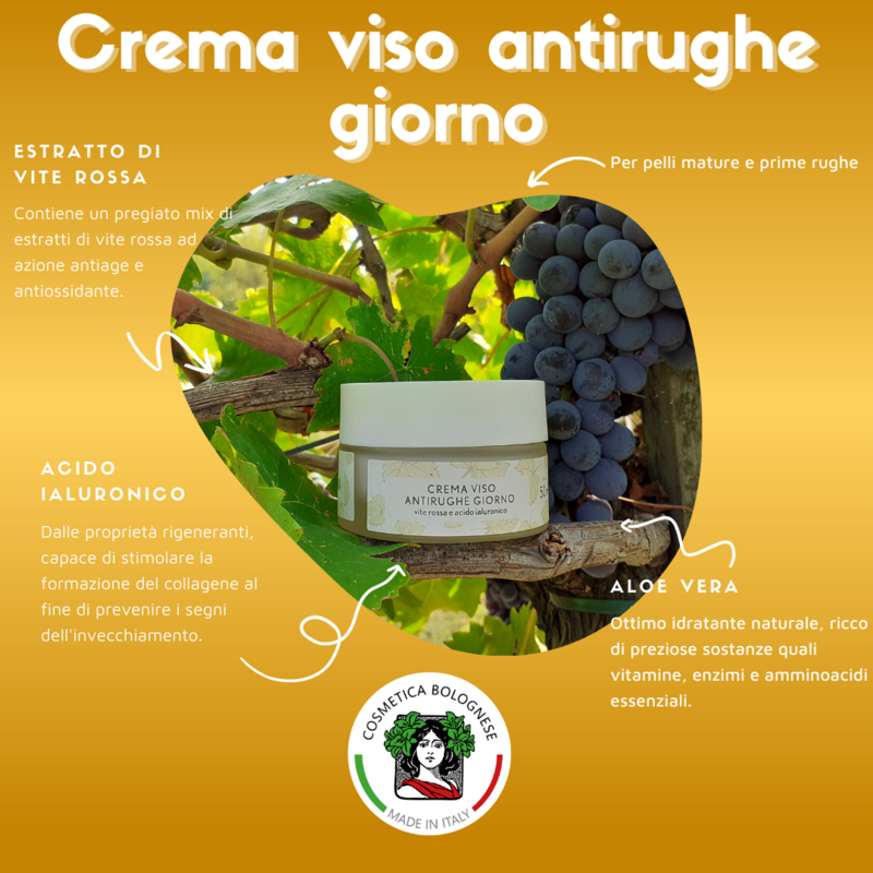 Crema Viso antirughe giorno acido ialuronico e vite rossa