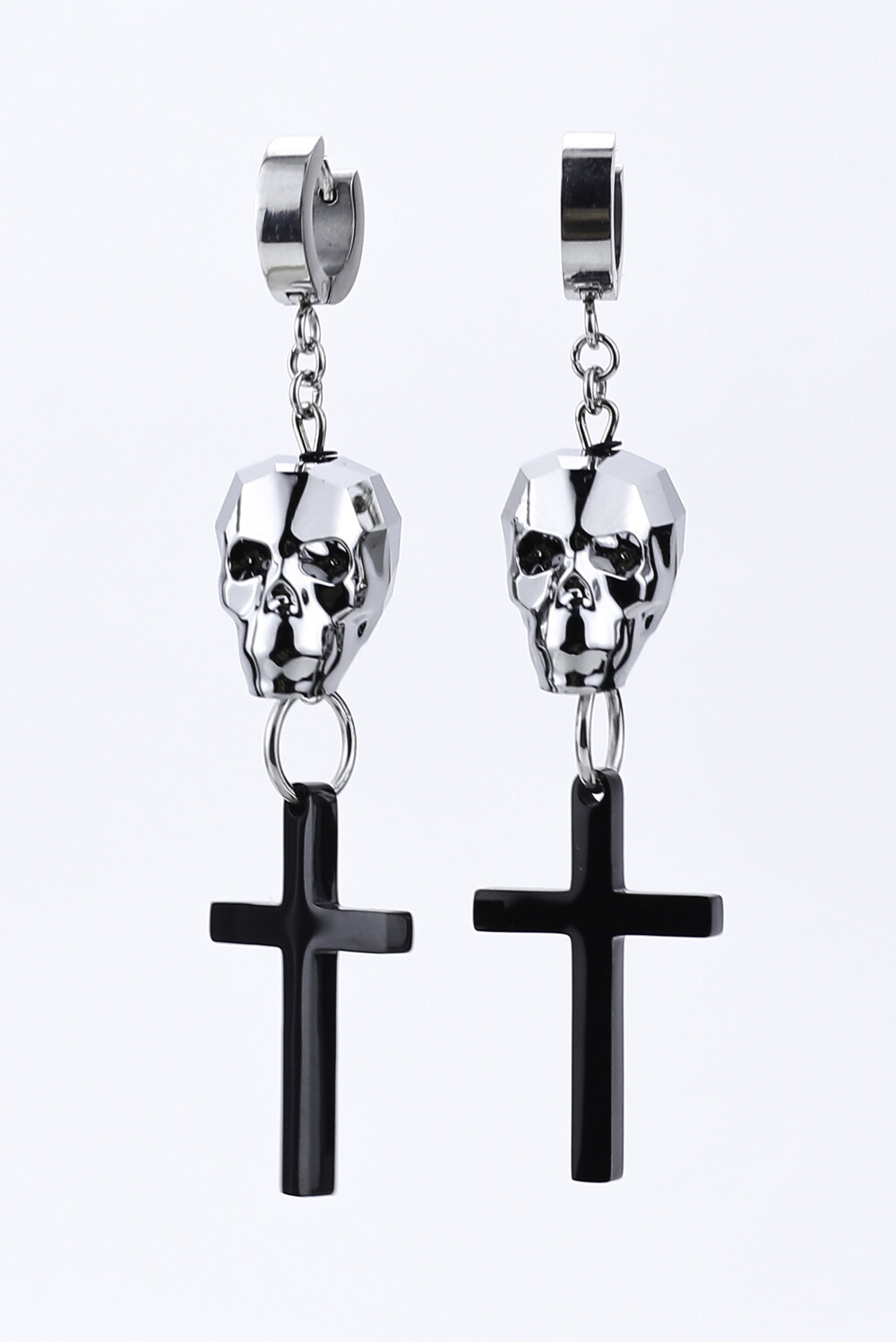 Earrings with a large crystal "Skull and black Latin cross"