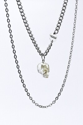 Double necklace with a large crystal "Skull and logo"