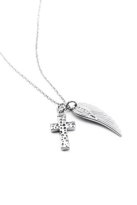 Two pendants "Wing and textured cross" on a thin chain