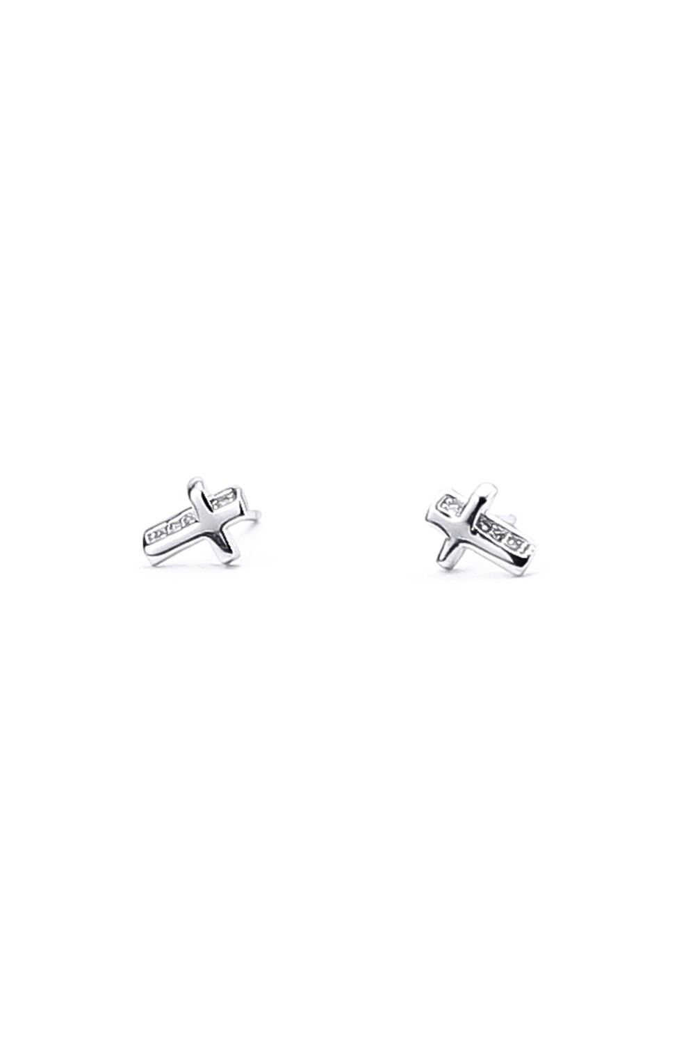 "Cross" stud earrings with cubic zirconia along the contour