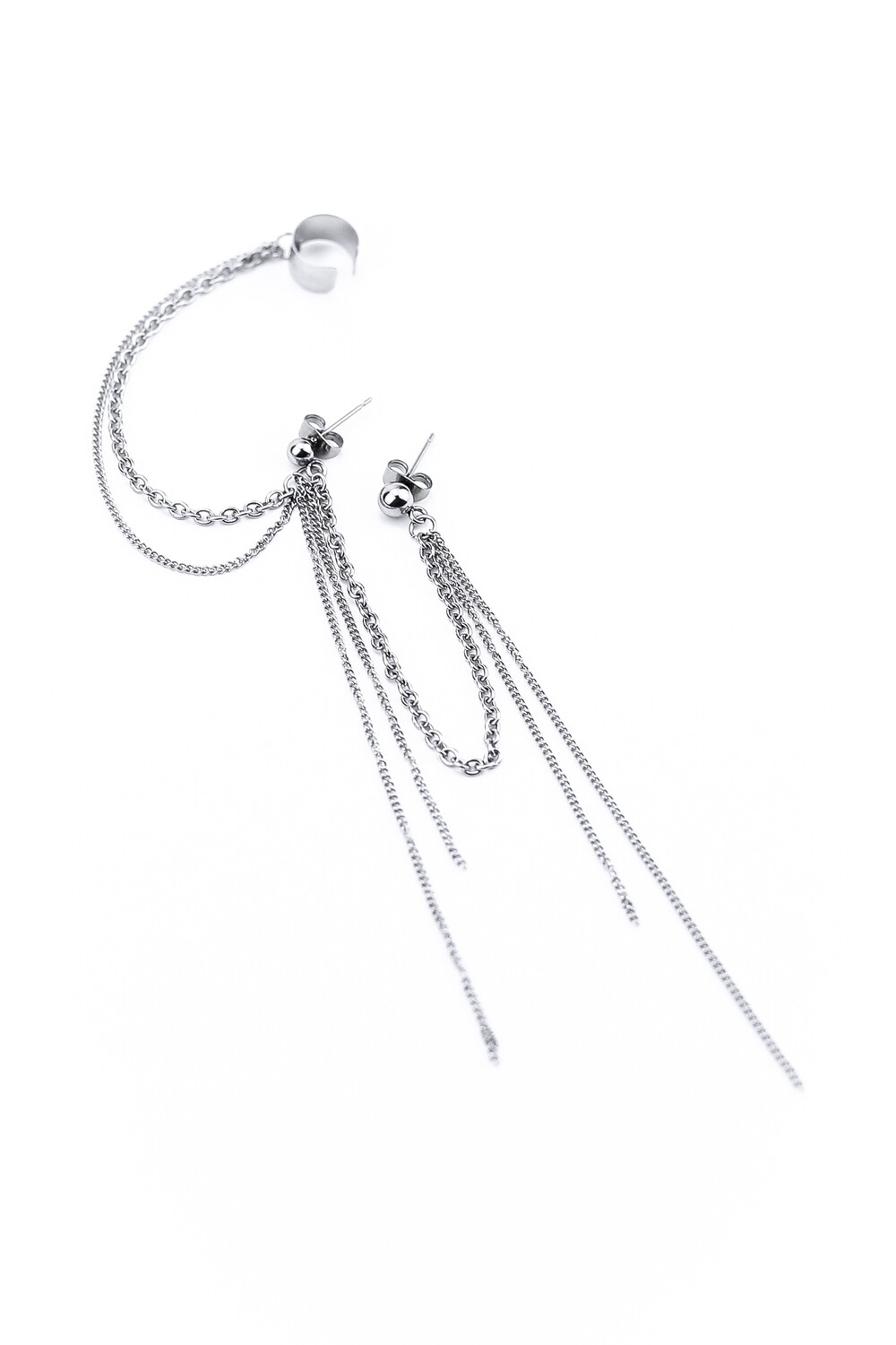 Mono earring for two punctures with cuff "Loose chains"