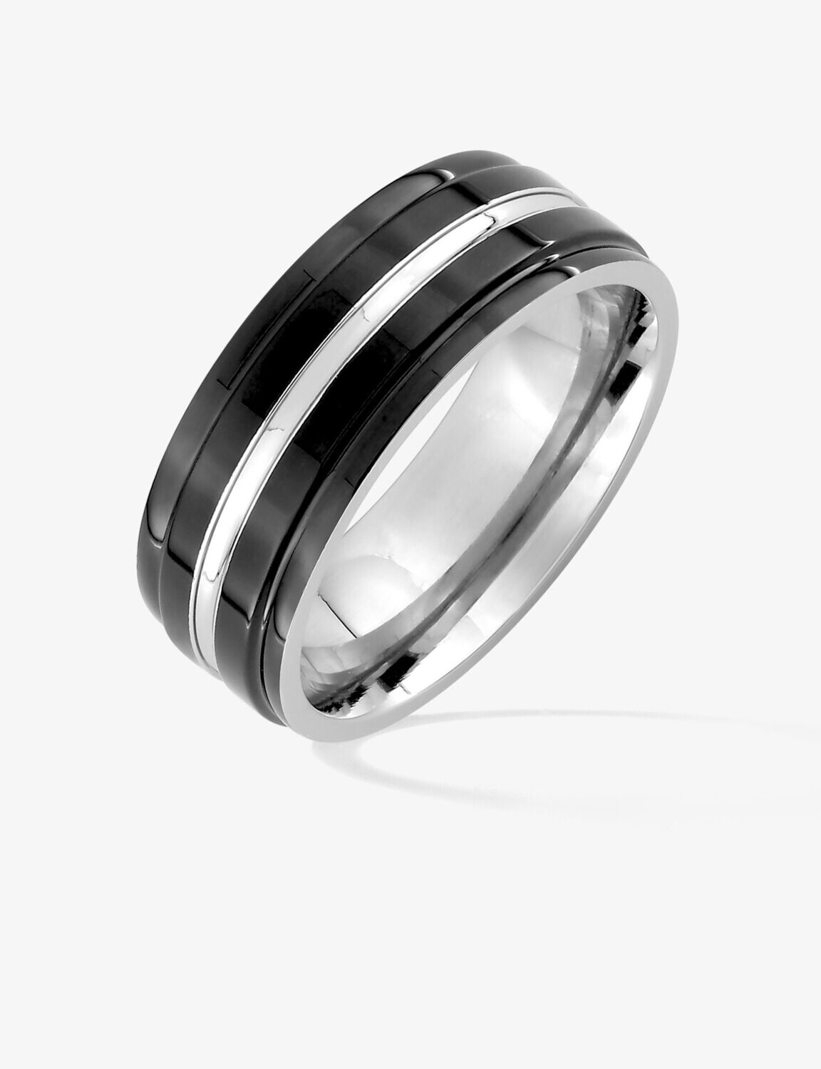 Bague noir liseré argenté