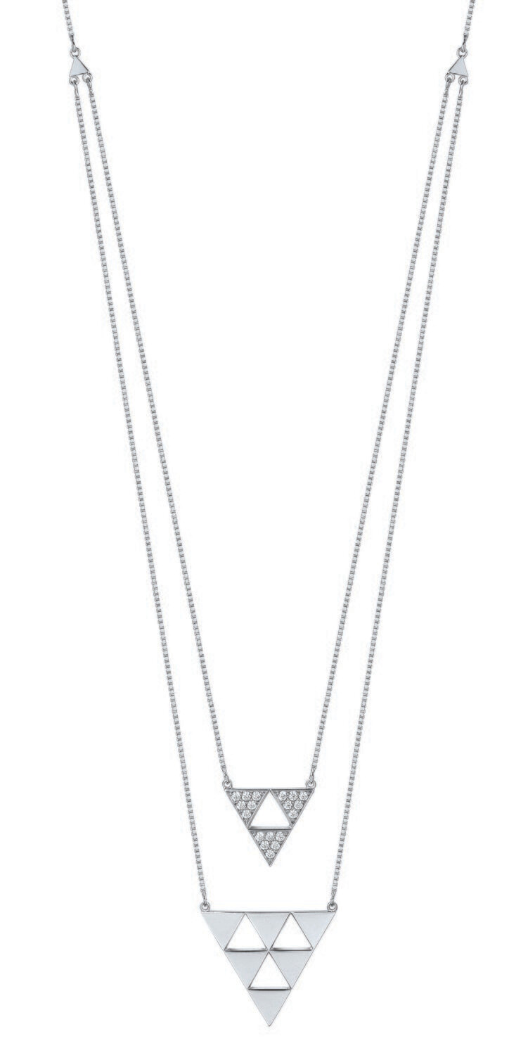 Double collier triangles argent et oxydes