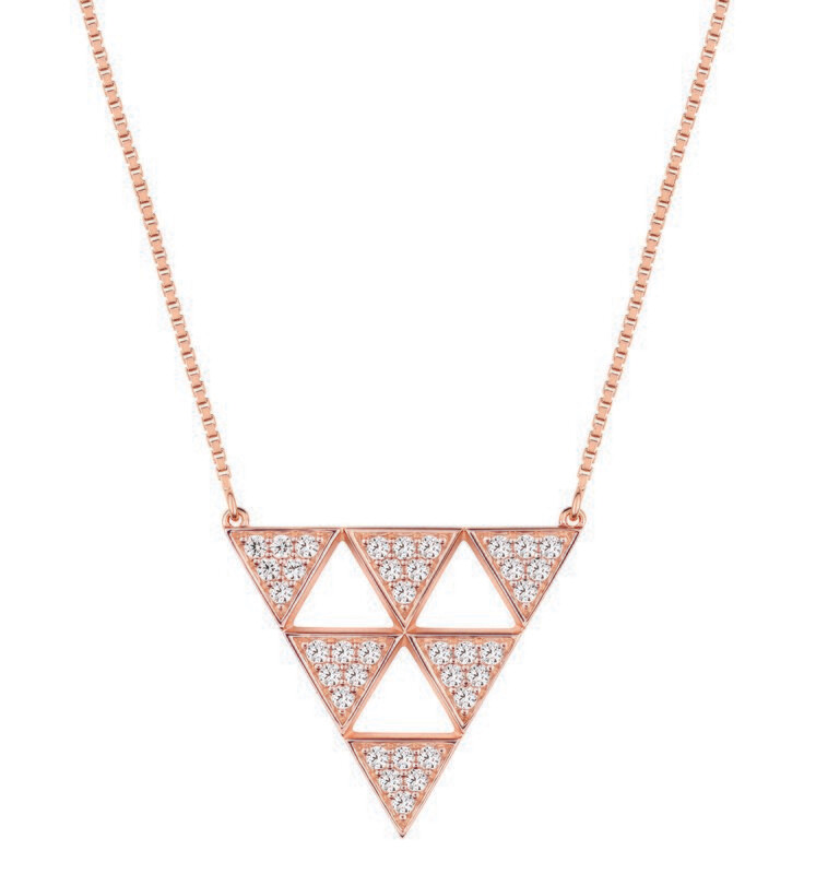 Collier triangles plaqué or rose  et oxydes