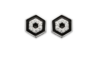 Boucles d'oreilles puces hexagone noir