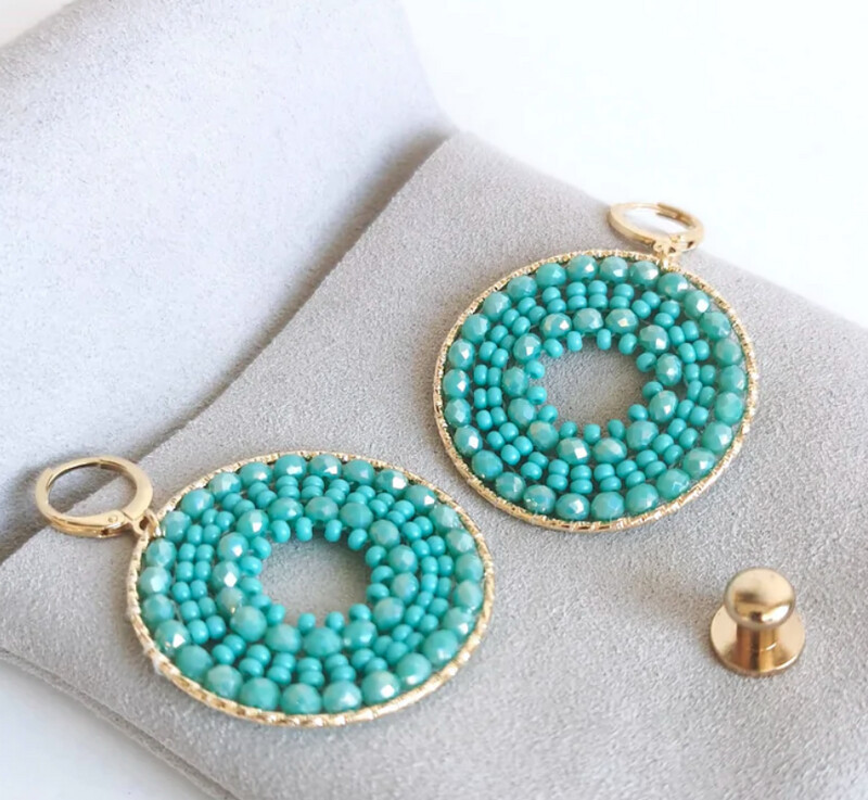 Boucles d'oreilles perles tissées turquoises