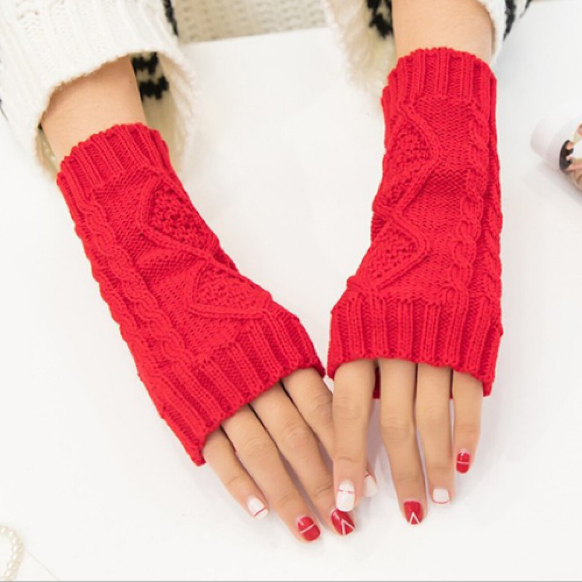 Gant Chaud tricoté sans Doigts Rouge