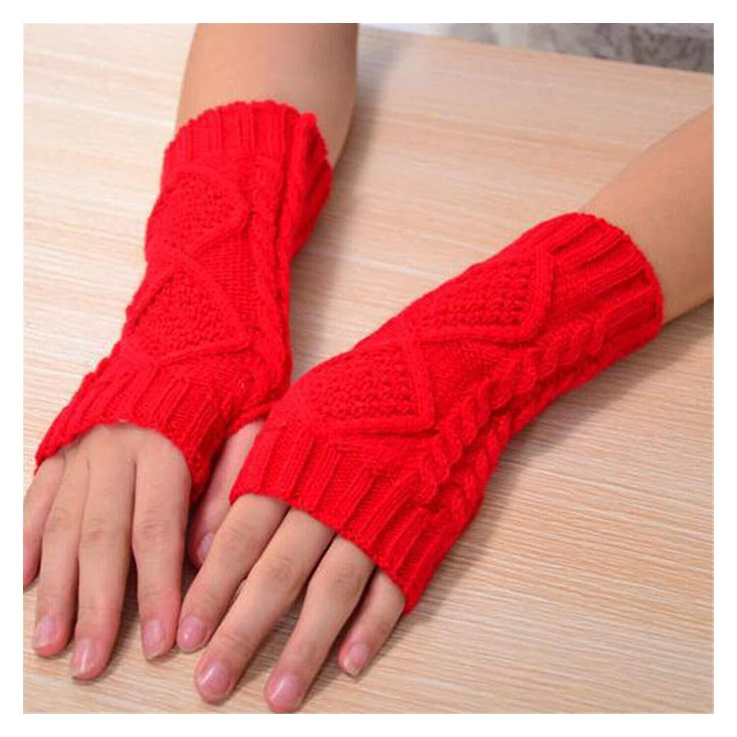 Gant Chaud tricoté sans Doigts Rouge