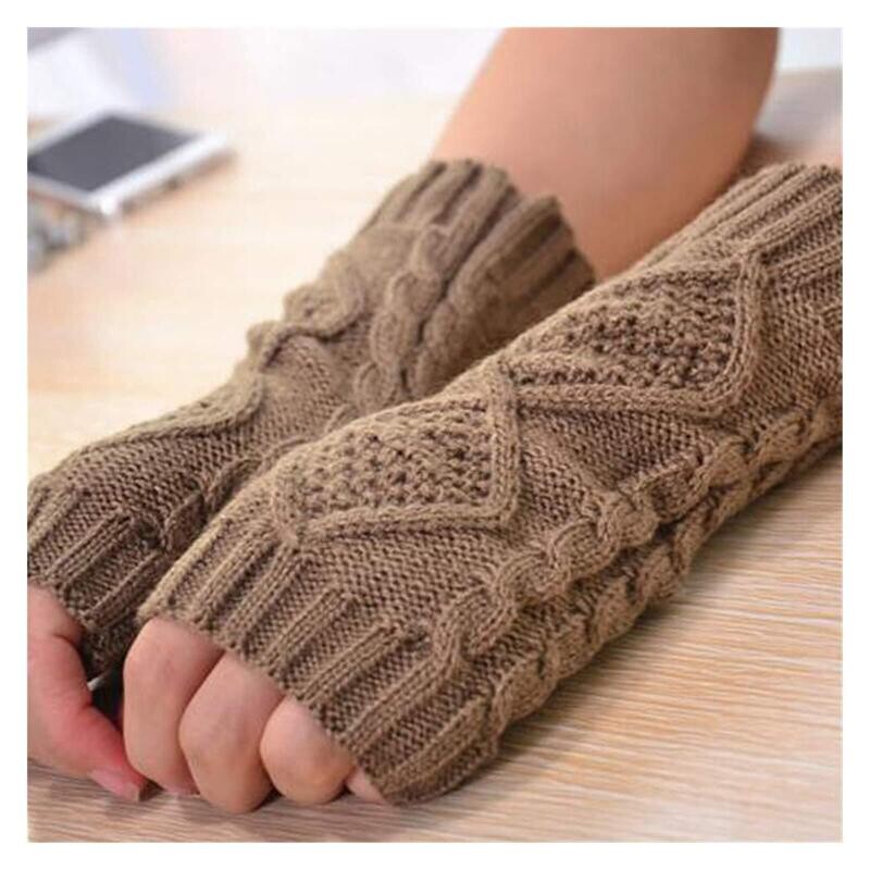Gant Chaud tricoté sans Doigts Beige