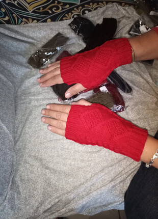 Gant Chaud tricoté sans Doigts Rouge