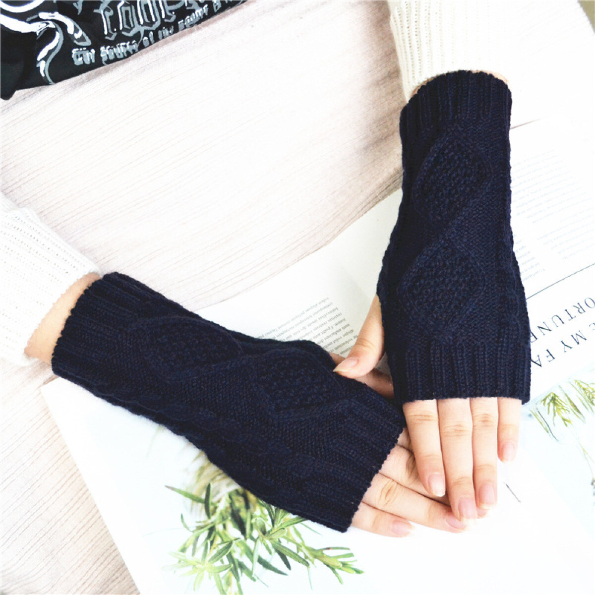 Gant Chaud tricoté sans Doigts Bleu Foncé