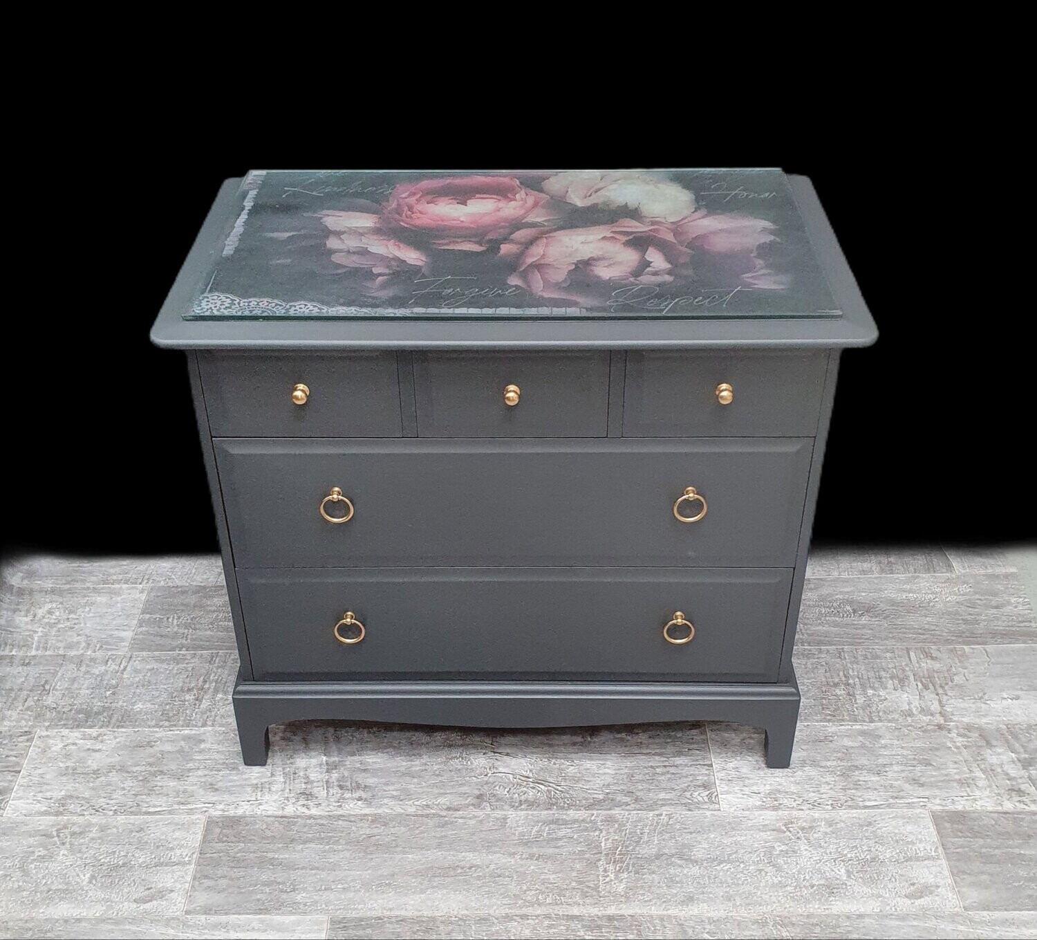 stag chest of drawers flower