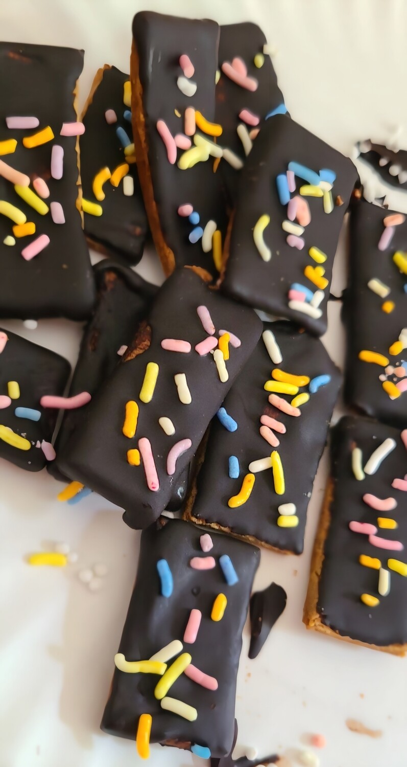 Carob Dipped Banana Oat Doggie Granola Bars with Sprinkles