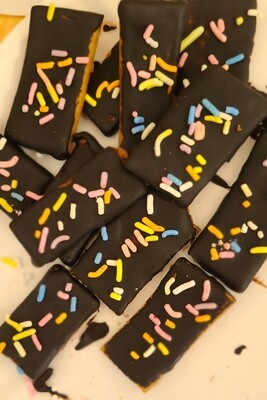 Carob Dipped Banana Oat Doggie Granola Bars with Sprinkles
