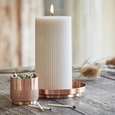 RIBBED PILLAR CANDLE - PARCHMENT