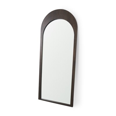 The full length arched Celeste Wall Mirror with solid mango wood frame has a smooth dark brown finish.