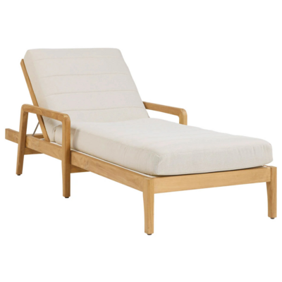 Soak up the sun with this marvelous lounger that is designed for ultimate outdoor comfort. This lounger is upholstered in a palazzo cream fabric. Completed with a solid teak wood base in a natural finish. Suitable for indoor and covered outdoor spaces.