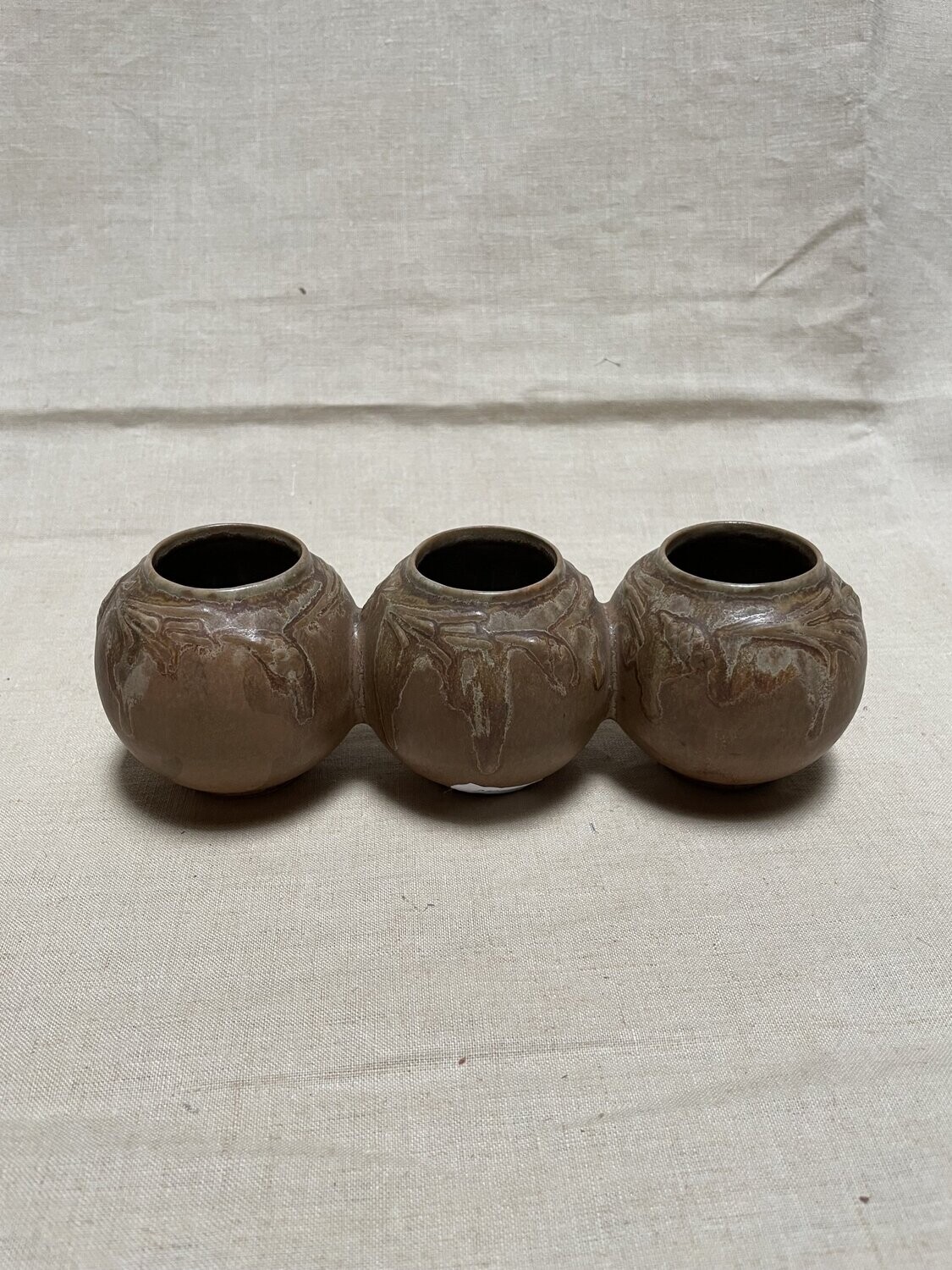 Trois pots  accolés en grès marron - DENBAC - Longueur 20 cm