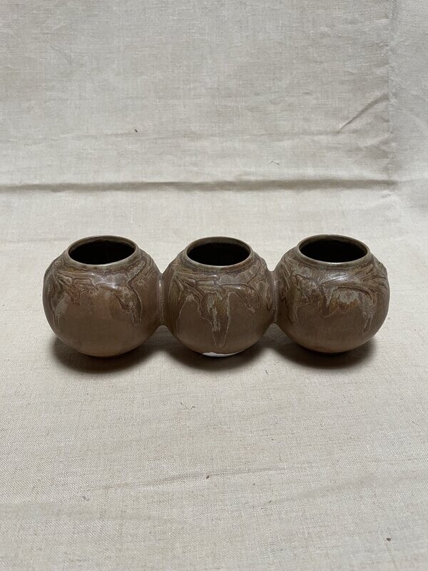 Trois pots  accolés en grès marron - DENBAC - Longueur 20 cm