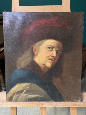 Ecole du XVIIIème (Italie?) : Portrait d'homme de 3/4, papier marouflé sur toile - Dimensions 52 cm x 45 cm