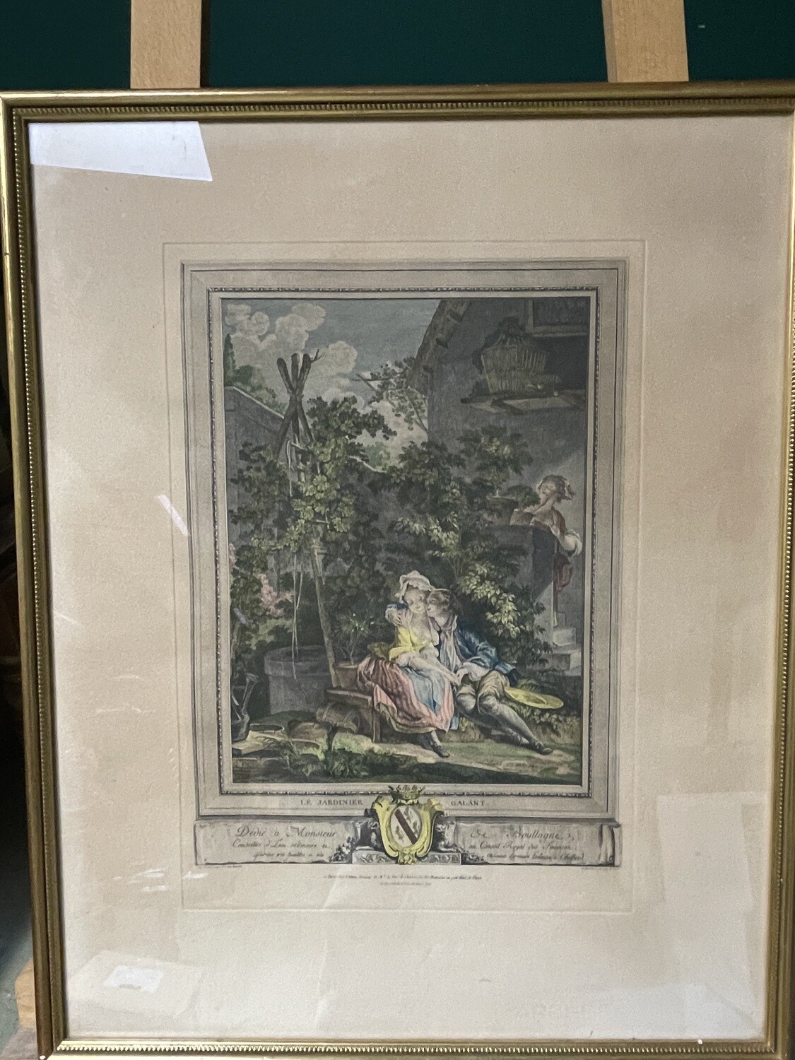 Reproduction d'après gravure "Le jardinier galant" 60cmx45cm