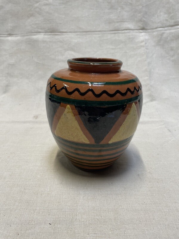 Vase en terre cuite émaillée à décor africaniste - H-15 D-14.5