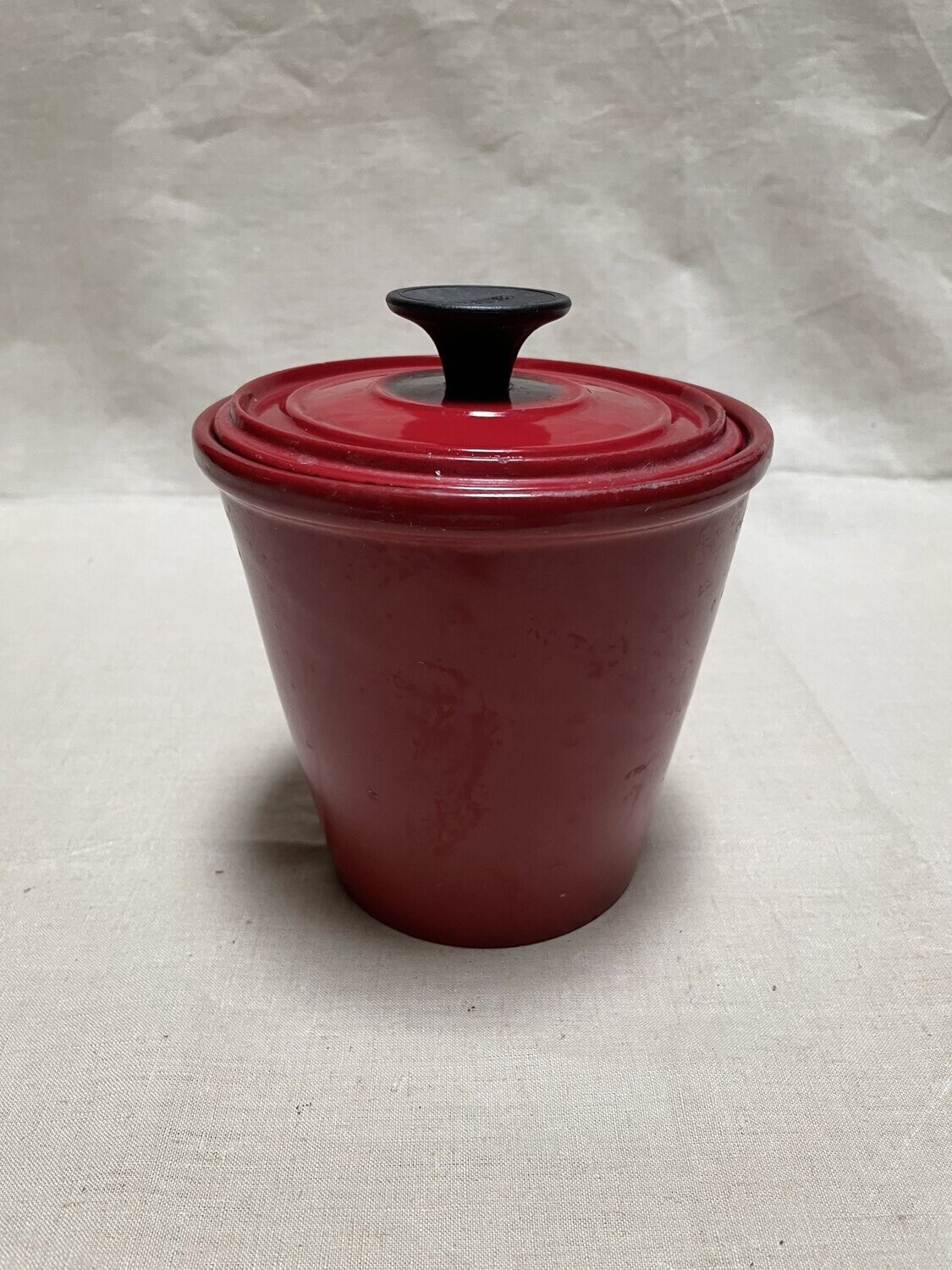 Marmiton en fonte cuite rouge avec couvercle - D- 15 cm et H- 15 cm