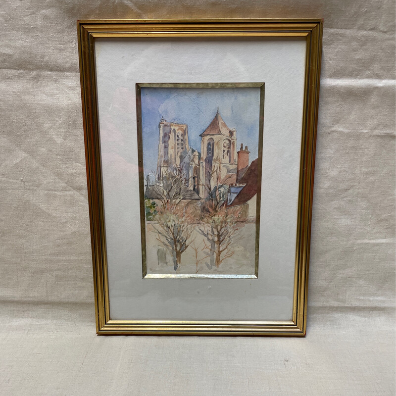Aquarelle représentant la cathédrale de Bourges