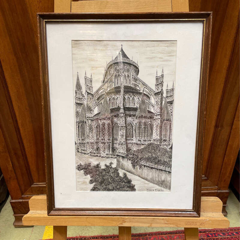 A. PERON - Chevet de la Cathédrale de Bourges encre et datée 7/80 - 40 x 26
