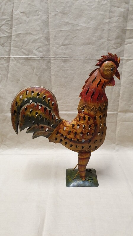 Coq en métal découpé et peint - H-58cm