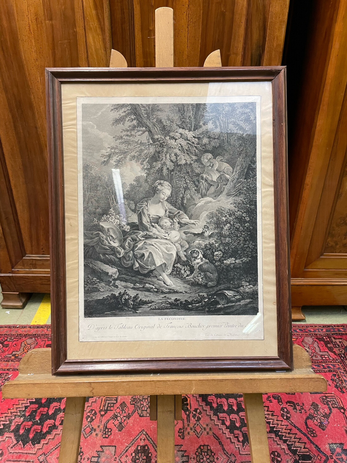 D'après BOUCHER gravé par GAILLARD. La fécondité. Gravure en noir d'après le tableau original de François Boucher, peintre du Roi. 43 x 35,5 cm.