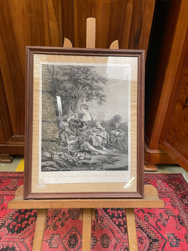 D'après BOUCHER gravé par GAILLARD. Les sabots. Gravure en noir d'après le tableau original de François Boucher, peintre du Roi. 43 x 35,5 cm.