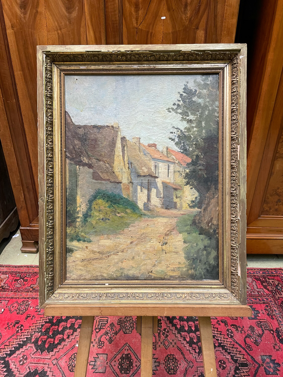 Ecole française XXe. Rue de village en été. Huile sur toile. 65 x 49 cm