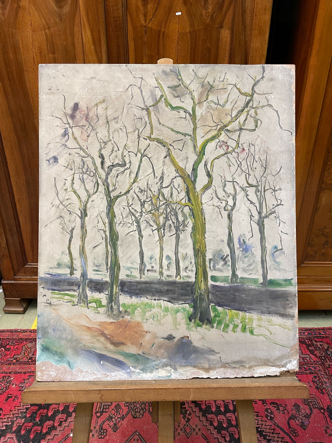 Jean MONTAUBIN (1913-1992). l'Hiver. Huile sur panneau. 73 x 60 cm.