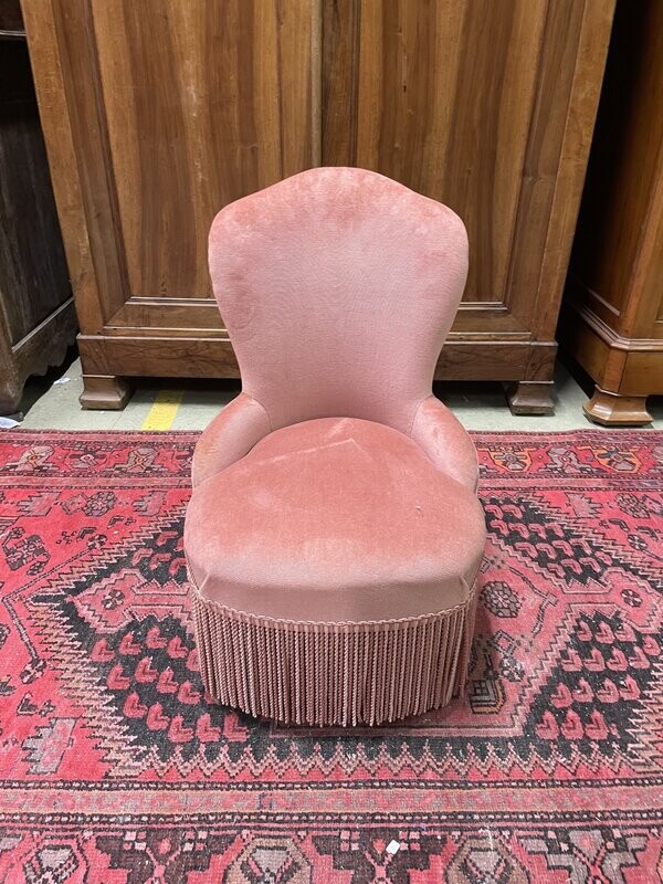 Petit fauteuil en velours  rose H-76cm