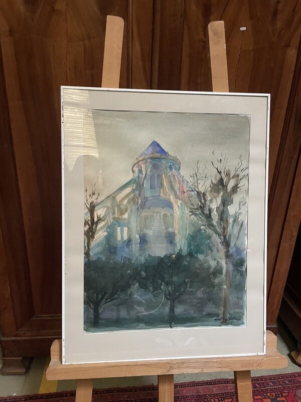 FEUERSTEIN Noël (1904-1998) - "Chevet de la Cathédrale" Bourges  aquarelle sbd - 39 x 55.5 cm