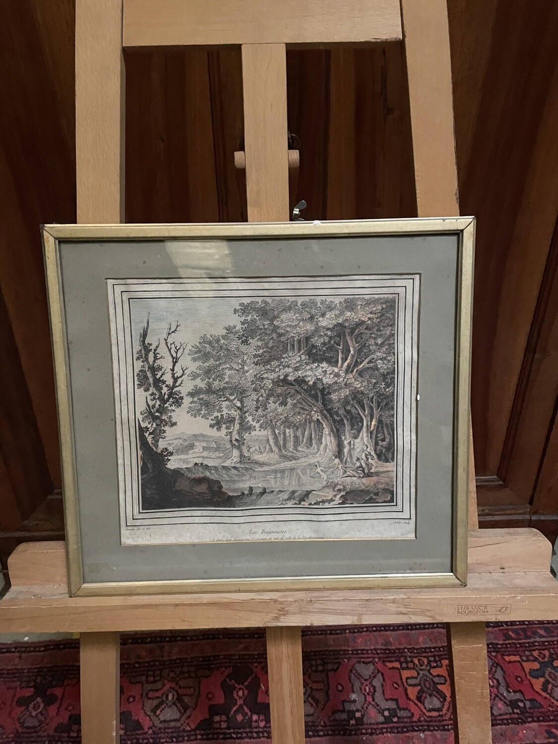 "Les Baigneuses" gravure en noir d'après Sarazin, gravé par Jubier et imprimé chez Bonnet, piqures, 22 x 26 cm hors marges.