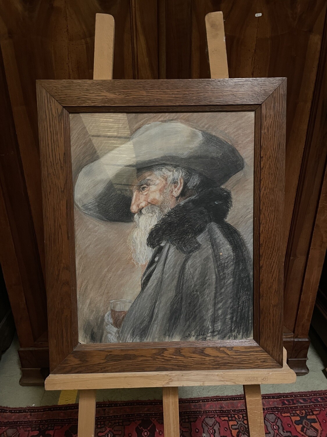 A. SCHELLENBERGER Profil d'homme dans le style hollandais pierre noire et sanguine - 1910 - 54 x 42.5 cm