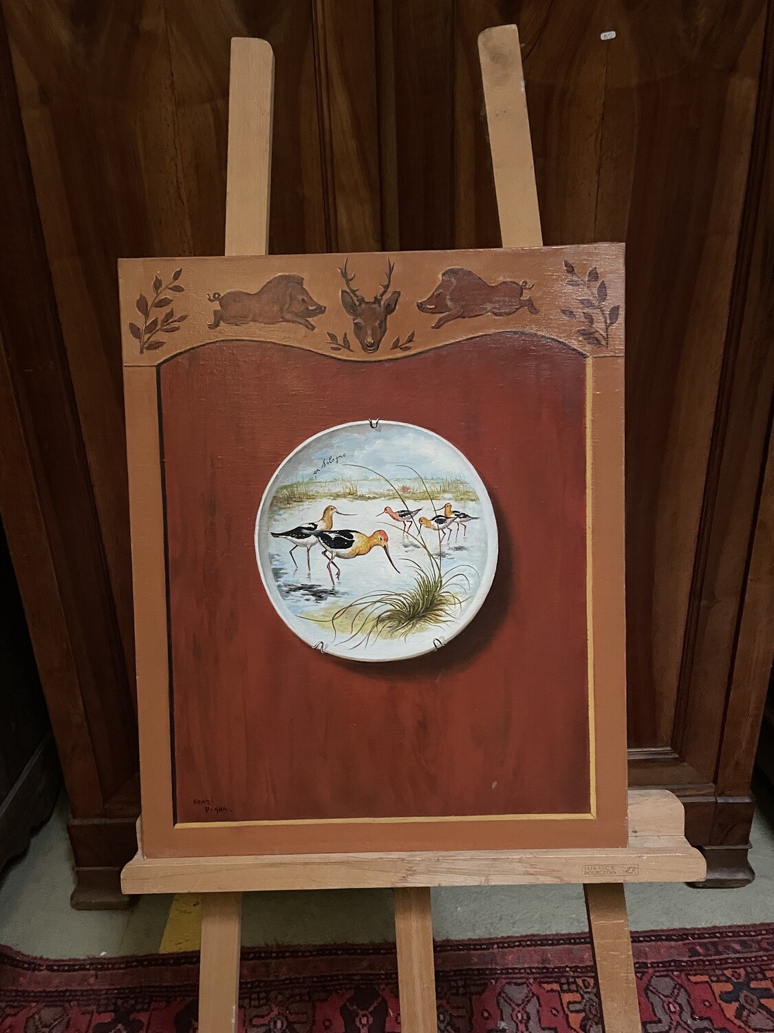 Atelier Henri PINON - En Sologne, trompe-l'œil au plat décoré - 61 x 50 cm