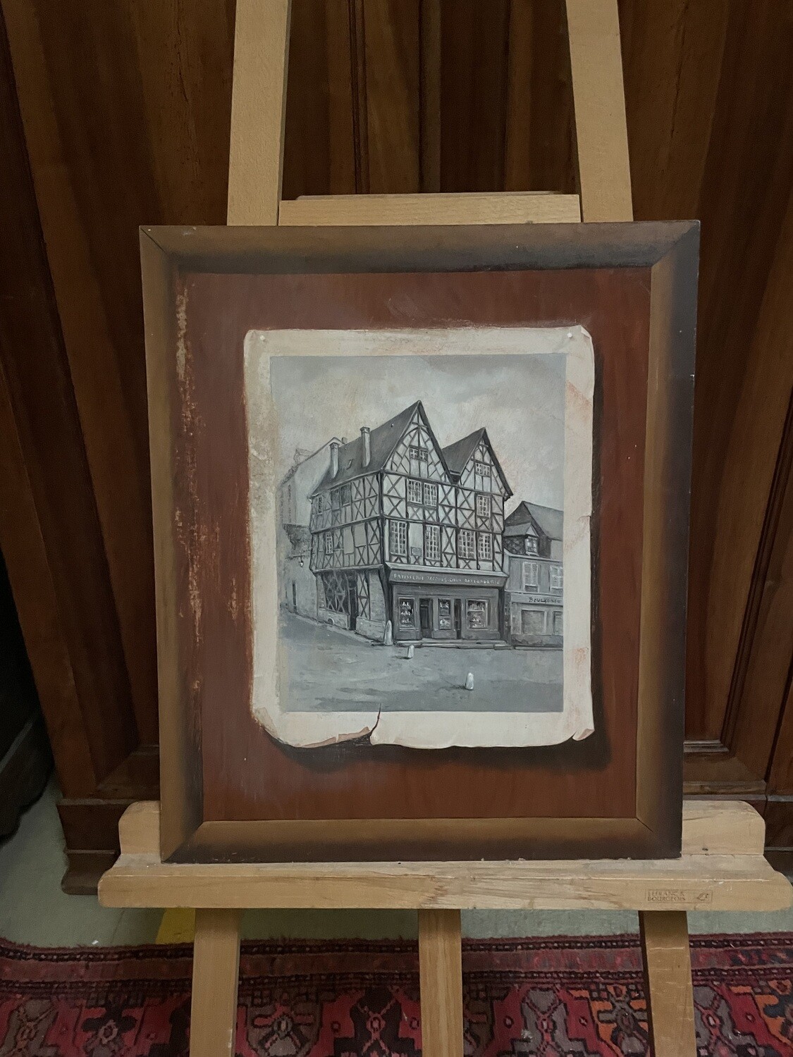 Atelier Henri PINON - "Maison dite de Jacques Cœur" trompe-l'œil isorel, esquisse au verso - 55 x 46