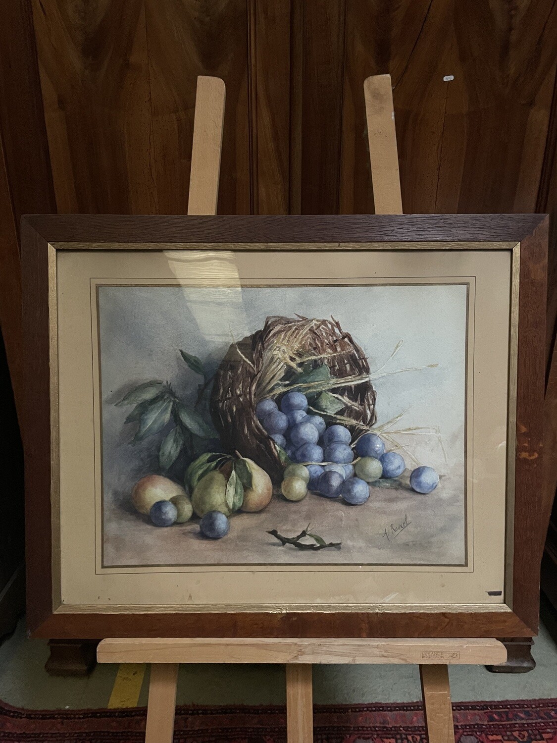 A.Rouxel Nature morte aux fruits, signée en bas à droite, aquarelle 41 x 53 cm encadrée sous verre